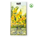 Boo Craft Chocolate Dark 67 % „A tiny flower on the mountain“ – vegane Zartbitterschokolade mit Osmanthusblüten aus Doi Mae Salong, Aquarell-Verpackung mit gelben Blüten