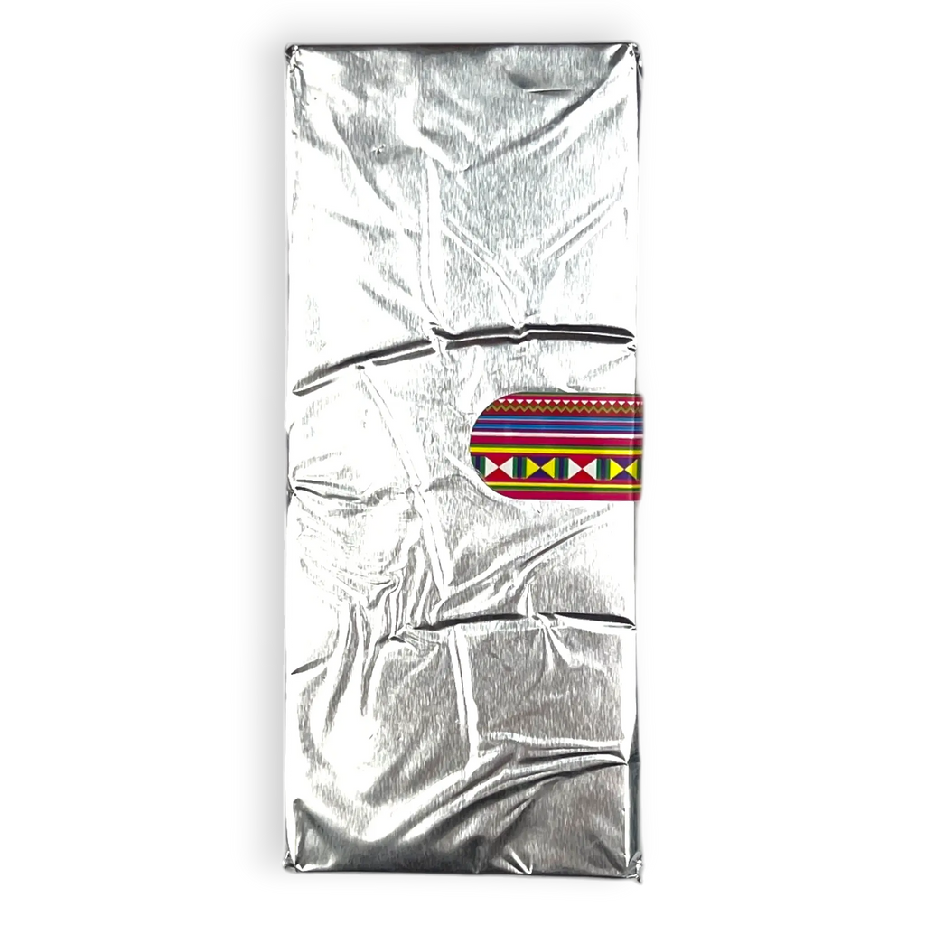 Cocoa Doi Zartbitterschokolade 70 % mit Kokosblütenzucker – Tafel in Silberfolie mit bunt gemusterter Banderole