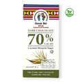 Cocoa Doi vegane Zartbitterschokolade 70 % Kakao mit Kokosblütenzucker, Verpackung mit Kokosblüten-Illustration