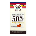 Cocoa Doi Zartbitterschokolade 50 % Mango Sticky Rice aus Chiang Mai, Verpackung mit Mango-Illustration und bunter Bordüre