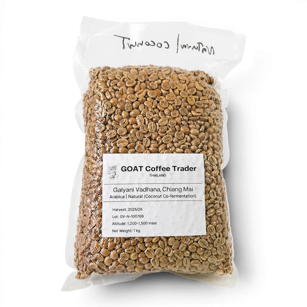 Lanna Bridge GOAT Rohkaffee Nr. 2 Arabica Bohnen aus Thailand in vakuumierter 1kg Packung mit Etikett