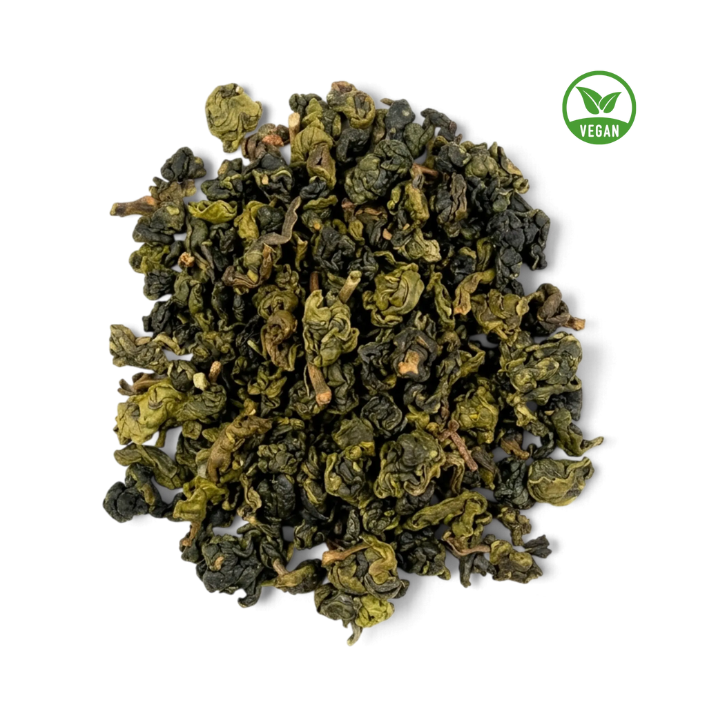 Kon Doi Oolong Nr. 17 – veganer Ruan-Zhi-Oolong aus dem Hochland Nordthailands, fest gerollte grüne Teeblätter