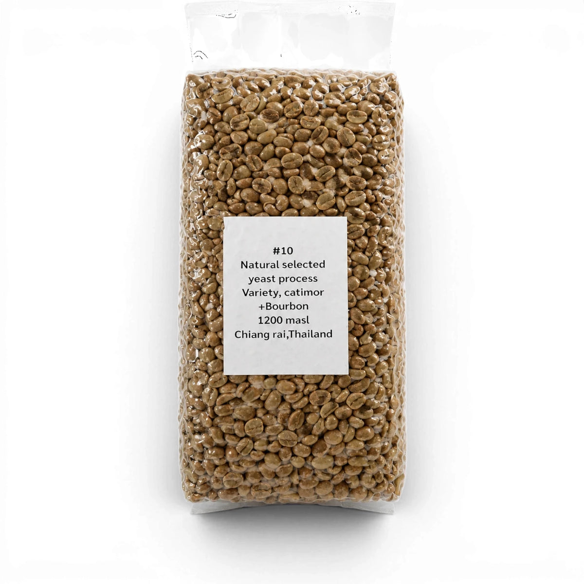 Lanna Bridge The Roj Rohkaffee Nr. 10 in transparenter Verpackung mit Etikett über die Herkunft aus Thailand