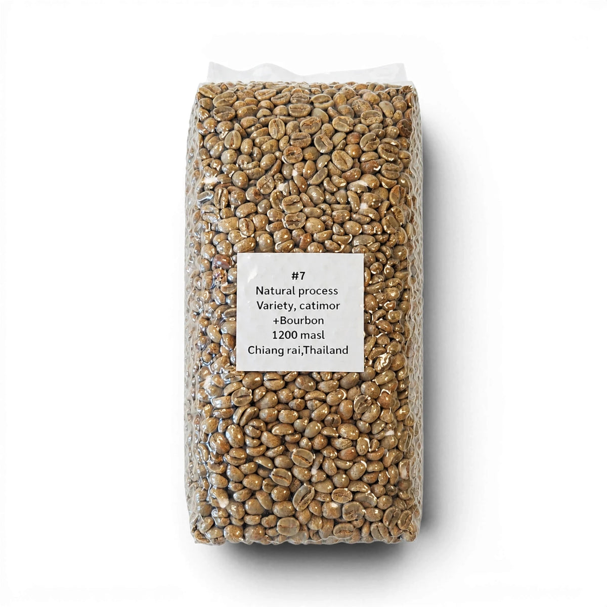 Lanna Bridge The Roj Rohkaffee Nr. 7 aus Thailand, naturbelassene Arabica-Kaffeebohnen in transparenter Verpackung